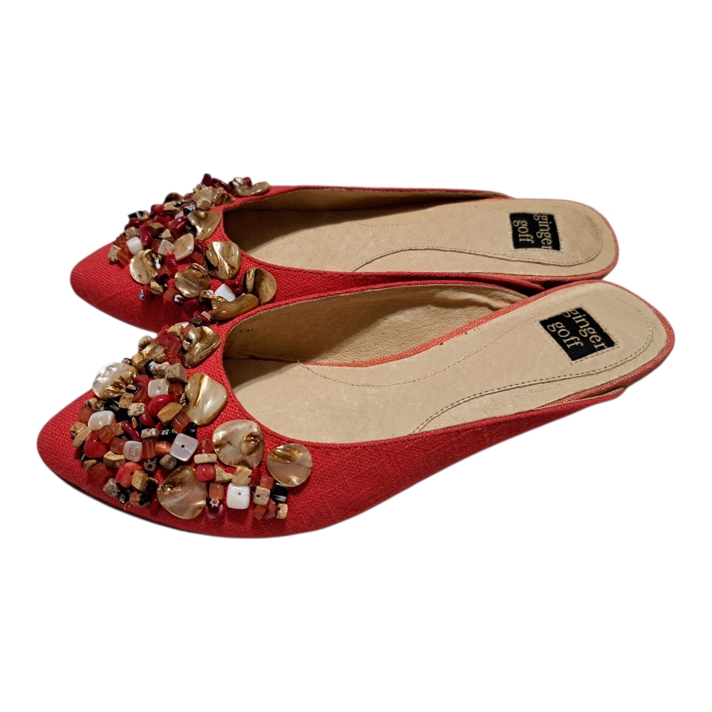 New Vibrant Red Beaded Embellished Mules Size 7.5